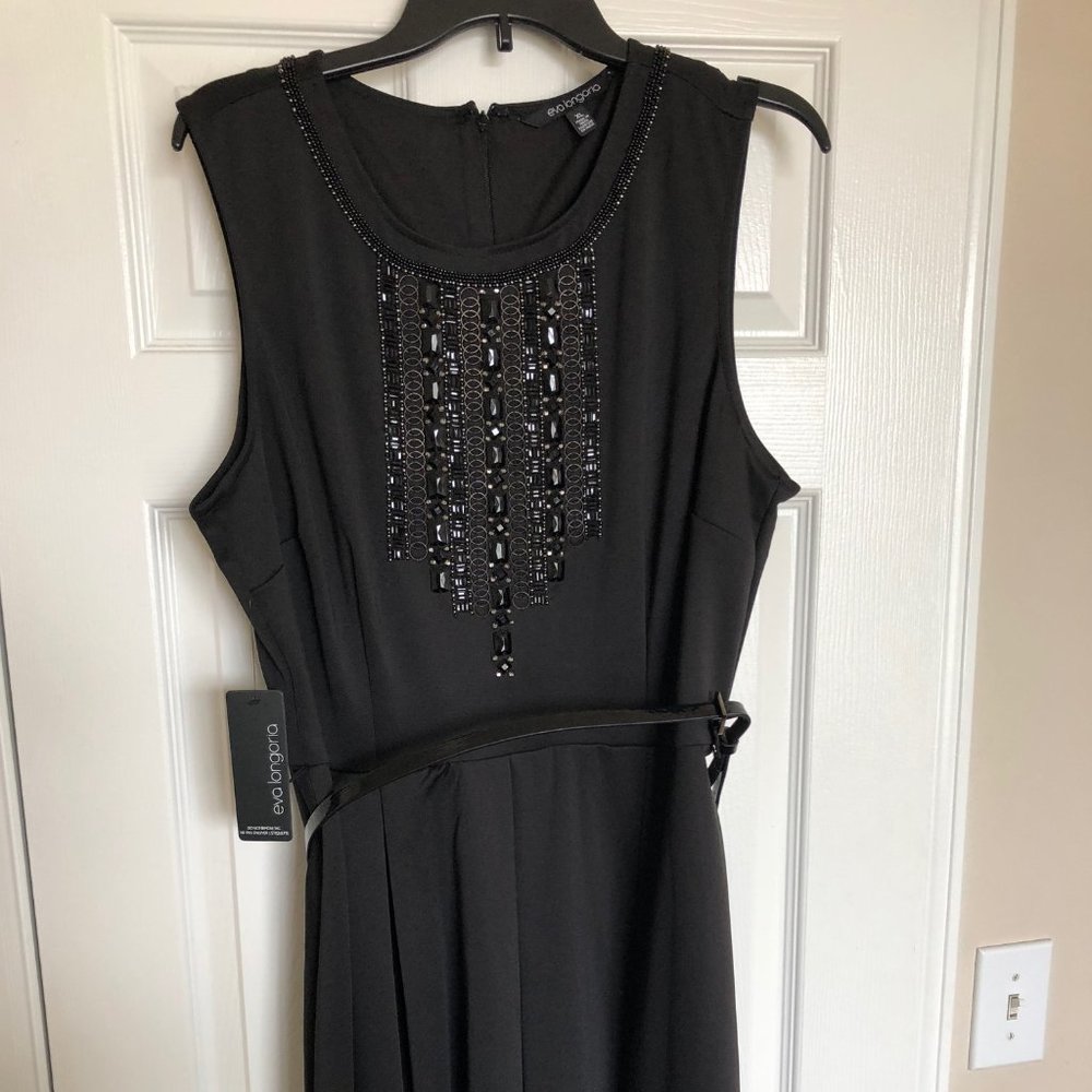 Size XL Eva Longoria Beaded Black Dress with Belt